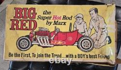 1960s MARX 24 BIG RED HOT ROD Battery Operated T Bucket Toy Car WORKING with BOX