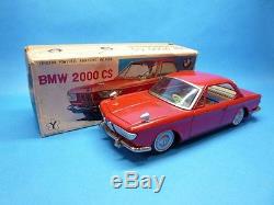 1960s Vintage Rare EX Yonezawa Friction BMW 2000cs large Car Tin Toy Japan Box