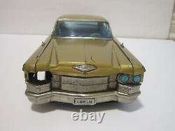 1963 Bandai Gold Cadillac Japanese Tin Toy Friction Car Big 17 Vehicle