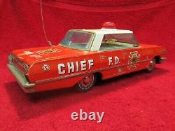 1963 Chevrolet Impala Fire Chief Car Pressed Tin Lithograph Japanese Toy