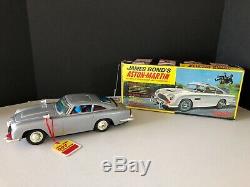 1965 Japan Gilbert Tin Battery Operated 007 James Bond Car & Box Vintage Toy