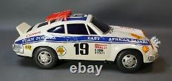 1970s Alps Japan Porsche Carrera 911 Car Tin Toy East African Rally w Smoke