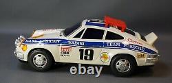1970s Alps Japan Porsche Carrera 911 Car Tin Toy East African Rally w Smoke