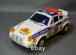 1970s Alps Japan Porsche Carrera 911 Car Tin Toy East African Rally w Smoke