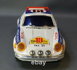 1970s Alps Japan Porsche Carrera 911 Car Tin Toy East African Rally w Smoke