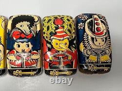 1970s Vintage Soviet Russian BURATINO Golden Key Racing Car Set of 6 Tin Toy