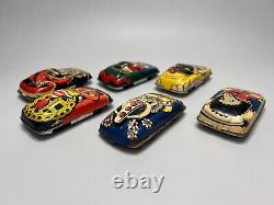 1970s Vintage Soviet Russian BURATINO Golden Key Racing Car Set of 6 Tin Toy