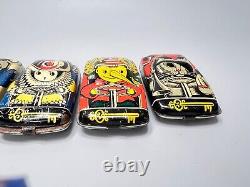 1970s Vintage Soviet Russian BURATINO Golden Key Racing Car Set of 6 Tin Toy