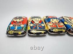 1970s Vintage Soviet Russian BURATINO Golden Key Racing Car Set of 6 Tin Toy