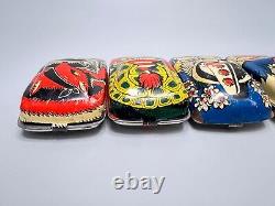 1970s Vintage Soviet Russian BURATINO Golden Key Racing Car Set of 6 Tin Toy