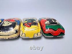 1970s Vintage Soviet Russian BURATINO Golden Key Racing Car Set of 6 Tin Toy