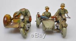 2 Elastolin Hausser toy German soldiers motorcycle with side cars