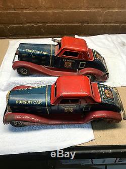 2 G Man Cars Vintage 1930s Louis Marx G Man Pursuit Cars Wind Up Tin Toy Rare