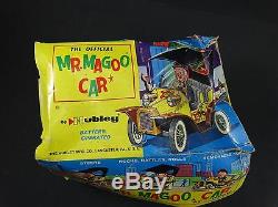 2 Vintage 1961 Hubley Mr Magoo Japan Tin Litho Battery Friction Car Toy Box Lot