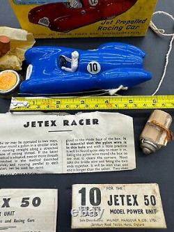 2 x Vintage JETEX Toy Jet Propelled Racing Cars Both Blue With Boxes and Items