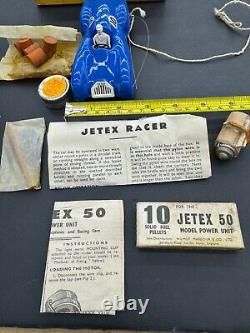 2 x Vintage JETEX Toy Jet Propelled Racing Cars Both Blue With Boxes and Items