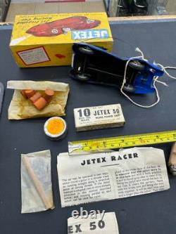 2 x Vintage JETEX Toy Jet Propelled Racing Cars Both Blue With Boxes and Items