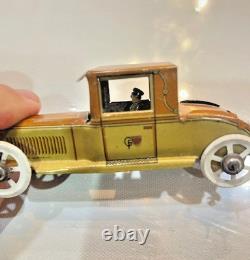 2113. A Vintage George Fischer Tin Litho Penny Toy Sedan Car-Germany -WithDriver