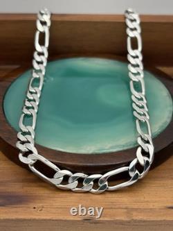 22 Inch 7mm Sterling Silver Figaro Chain Necklace 36.9g Rhodium Finish 925