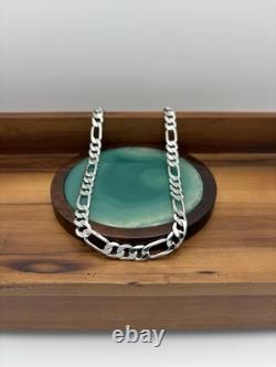 22 Inch 7mm Sterling Silver Figaro Chain Necklace 36.9g Rhodium Finish 925