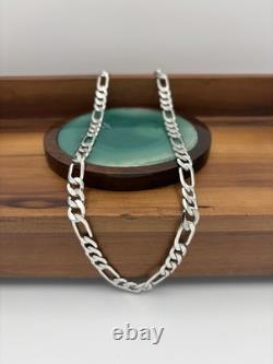 22 Inch 7mm Sterling Silver Figaro Chain Necklace 36.9g Rhodium Finish 925