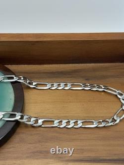 22 Inch 7mm Sterling Silver Figaro Chain Necklace 36.9g Rhodium Finish 925