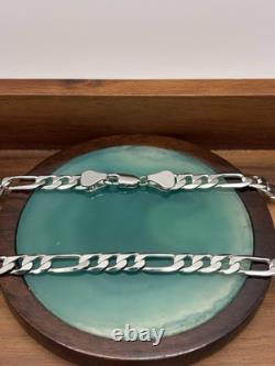 22 Inch 7mm Sterling Silver Figaro Chain Necklace 36.9g Rhodium Finish 925