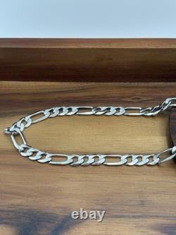 22 Inch 7mm Sterling Silver Figaro Chain Necklace 36.9g Rhodium Finish 925