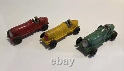 3 Vintage Hubley Kidie Toy Red Yellow & Green #5 Race Car With Driver Made In Us