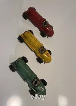 3 Vintage Hubley Kidie Toy Red Yellow & Green #5 Race Car With Driver Made In Us