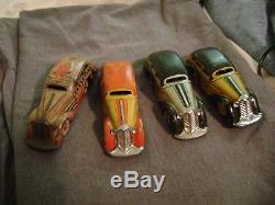 4 Vintage Marx Tricky Taxi Tin Windup Toys Table Top Cars Litho