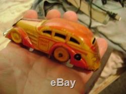 4 Vintage Marx Tricky Taxi Tin Windup Toys Table Top Cars Litho