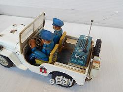 60s Nomura Tin Toy POLICE Jeep Big Size Car Japan Vintage FUNZIONANTE