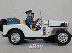 60s Nomura Tin Toy POLICE Jeep Big Size Car Japan Vintage FUNZIONANTE