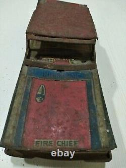 ANTIQUE VINTAGE TIN TOY rare OLD Fire Chief Police Patrol Car Vehicle