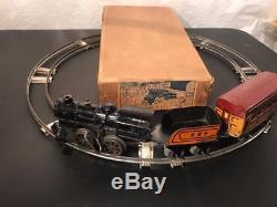 American Flyer Cast Iron Clockwork New York Express Engine, 999 Tender, Car, Box