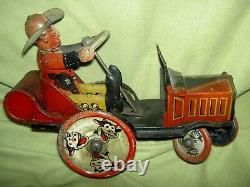 Antique 1920s MARX tin windup Cowboy Whoopee Car toy needs adjustment & cleaning