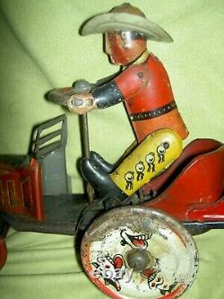 Antique 1920s MARX tin windup Cowboy Whoopee Car toy needs adjustment & cleaning