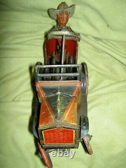 Antique 1920s MARX tin windup Cowboy Whoopee Car toy needs adjustment & cleaning