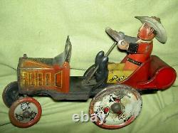 Antique 1920s MARX tin windup Cowboy Whoopee Car toy needs adjustment & cleaning