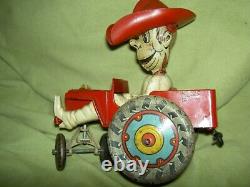 Antique 1920s MARX tin windup Cowboy Whoopee Car toy needs adjustment & cleaning