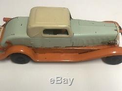 Antique 1930s Pierce Arrow Girard Pressed Steel Wind Up Toy Car. Original Paint