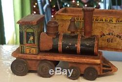 Antique Bliss Litho On Paper On Wood Toy Train Adirondack Rail Road Engine Car