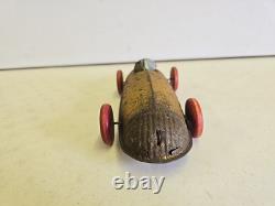 Antique Buffalo Toys 12.5 Tin Pullshaft Wind Up Boat Tail Racer Indy Race Car