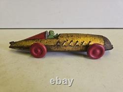 Antique Buffalo Toys 12.5 Tin Pullshaft Wind Up Boat Tail Racer Indy Race Car
