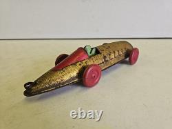 Antique Buffalo Toys 12.5 Tin Pullshaft Wind Up Boat Tail Racer Indy Race Car