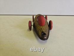 Antique Buffalo Toys 12.5 Tin Pullshaft Wind Up Boat Tail Racer Indy Race Car
