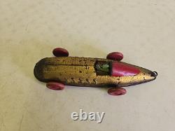 Antique Buffalo Toys 12.5 Tin Pullshaft Wind Up Boat Tail Racer Indy Race Car