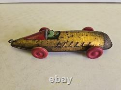 Antique Buffalo Toys 12.5 Tin Pullshaft Wind Up Boat Tail Racer Indy Race Car