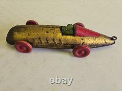Antique Buffalo Toys 12.5 Tin Pullshaft Wind Up Boat Tail Racer Indy Race Car